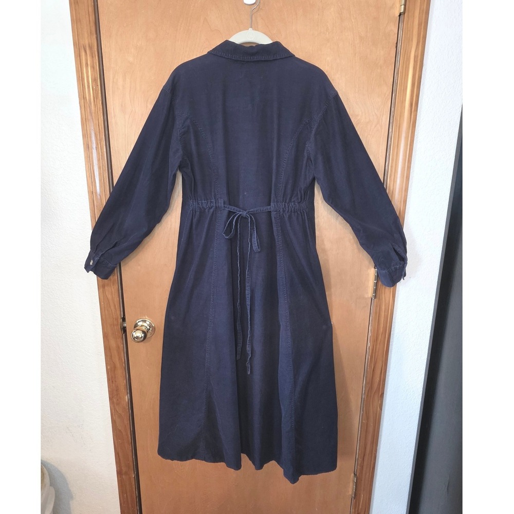 Vintage FADS Navy Blue Corduroy Smocked Waist Midi Dress Dark Academia Size 10 - Picture 5 of 7